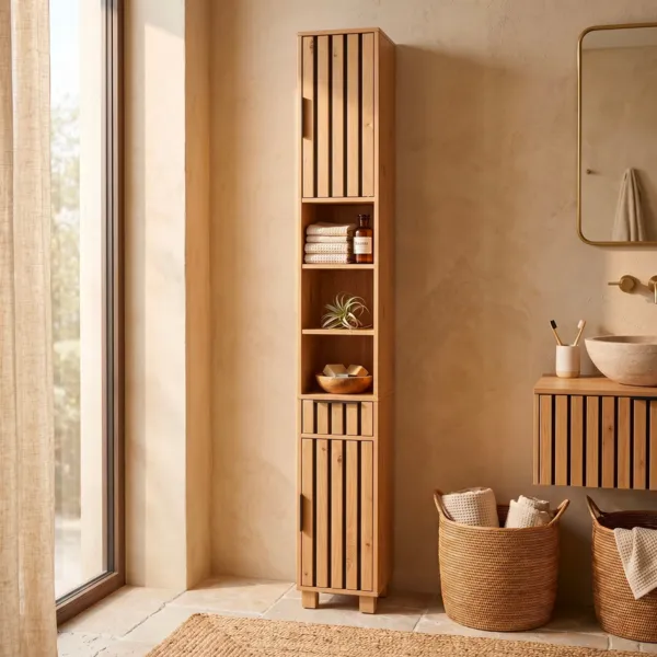 Meuble colonne salle de bain bois (180 x 20 cm) Karma Naturel