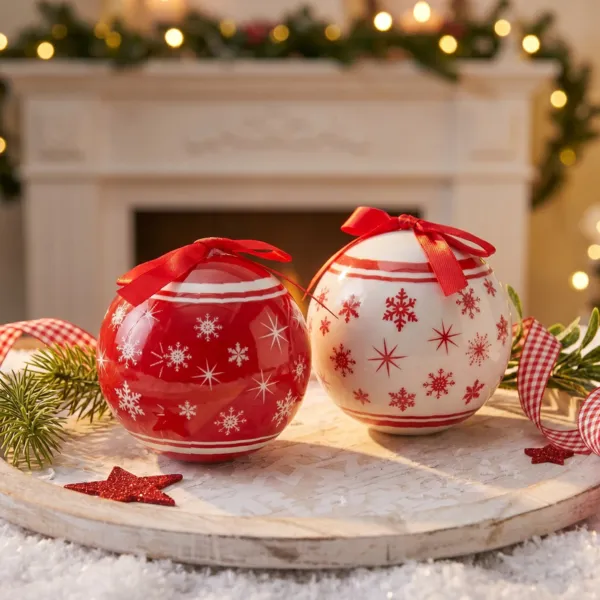 Set mit 14 Weihnachtskugeln (� 75 mm) Schneeflocke Rot