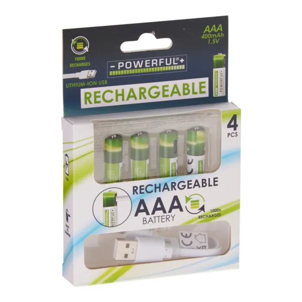 Set de 4 pilas AAA recargables USB-C de litio 1,5V