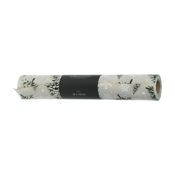 Julebordl�ber i bomuld (200 x 28 cm) Grantr�er Beige, gr�n og gylden