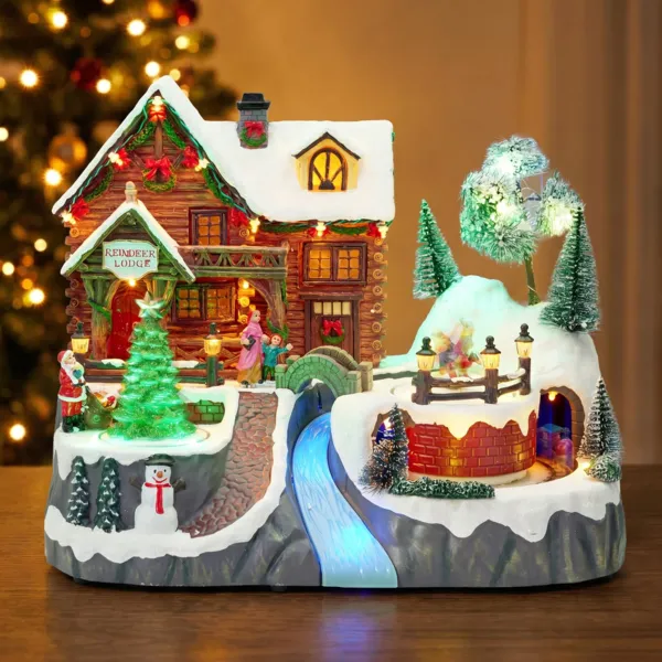 Weihnachtsdorf mit Beleuchtung und Musik, batteriebetrieben (H28 cm) Das Chalet und die Bahn