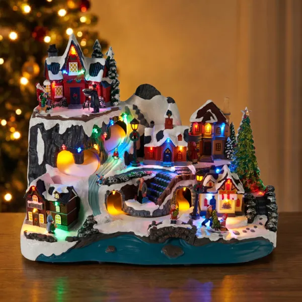 Villaggio di Natale animato e lucido USB (H35,8 cm) Alpine City