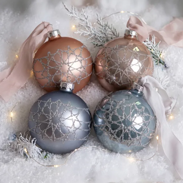 Set van 12 glazen kerstballen (D80 mm) Lazy roze en gletsjerblauw