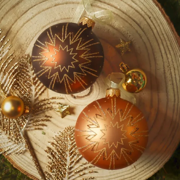 Lot de 6 boules de No�l en verre (D80 mm) Christmas Jazzy Brun et cognac