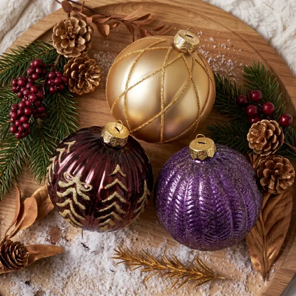 Set von 12 Weihnachtskugeln aus Glas (D100 mm) Tr�umerei Feige Bordeaux und Gold
