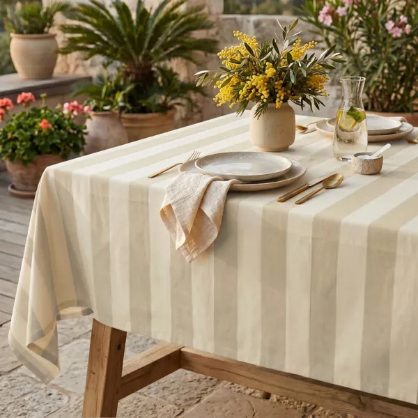 Rechteckige Tischdecke aus beschichteter Baumwolle (150 x 250 cm) Clementine Ficelle