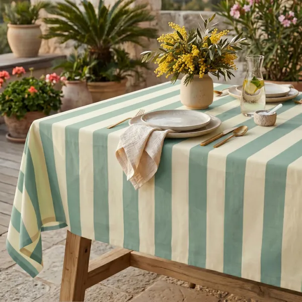 Rechteckige Tischdecke aus beschichteter Baumwolle (150 x 350 cm) Cl�mentine Salbeigr�n