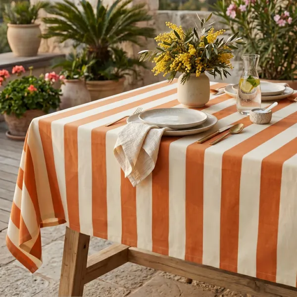 Tischdecke rechteckig Baumwolle beschichtet (150 x 350 cm) Clementine Orange