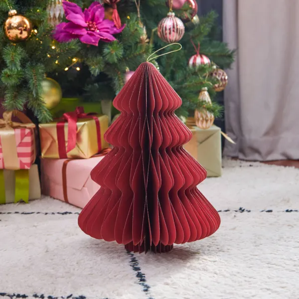 Hangende papieren kerstboom (H40 cm) met magnetische sluiting Rood