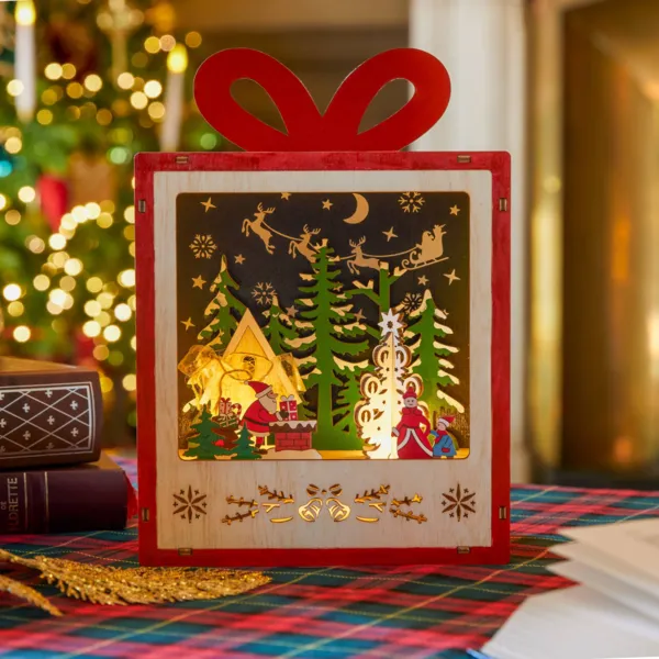 Villaggio di Natale in legno luminoso a pile (H22 cm) Magia di Babbo Natale