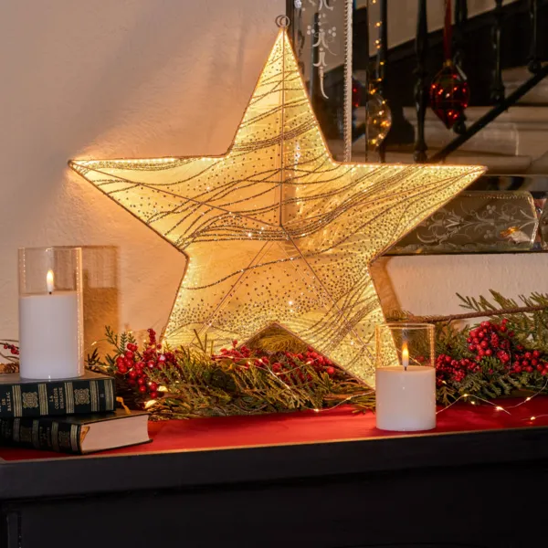 Sospensione luminosa in tessuto 248 LED (D58 cm) Stella Bianco caldo