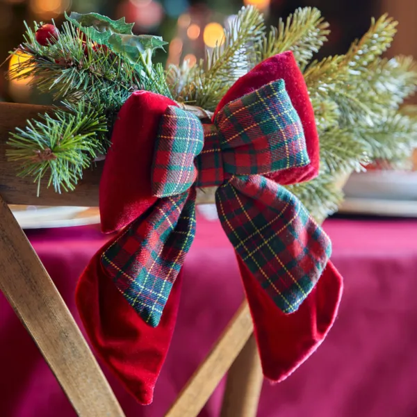 Fiocco natalizio (H23 cm) Tartan velluto Bordeaux