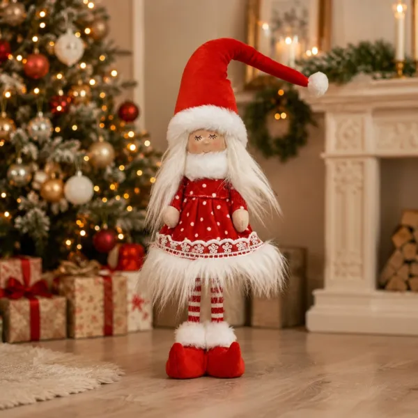 St�ende juledukke (H51 cm) Marthe i r�d og hvid