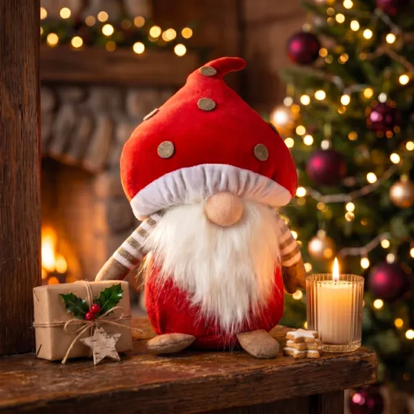 Weihnachtlicher Wichtel (H26 cm) Barnab� Rot, Wei� und Hellbraun