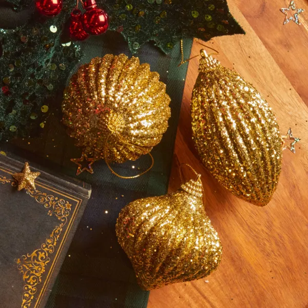 Set di 12 palline di natale (D80 mm) Effetto glitterato oro 