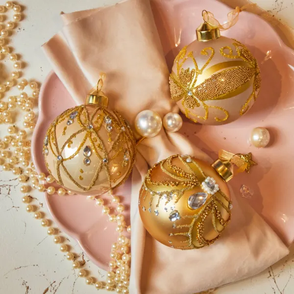 Set di 12 palline di Natale in vetro (D80 mm) Altesse Oro e perla