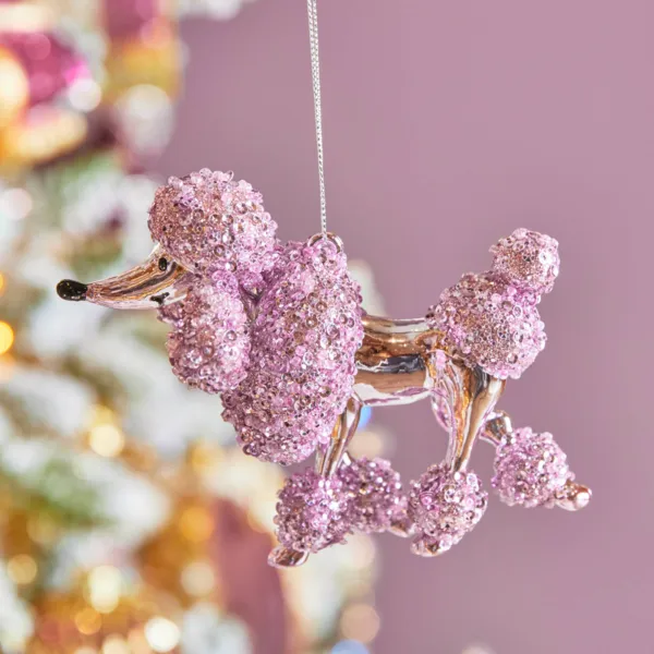 Suspension de No�l (H10 cm) Caniche chic Rose brillant