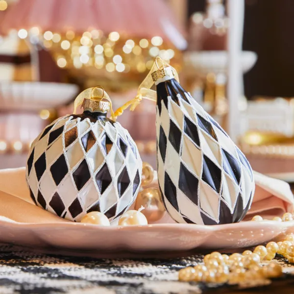 Set di 12 palline di natale in vetro (D80 mm) Arlecchino Nero e bianco