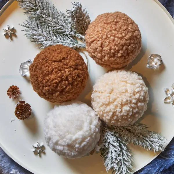 Set di 12 Palline di natale (D80 mm) Bouclettes Bianco e caff�