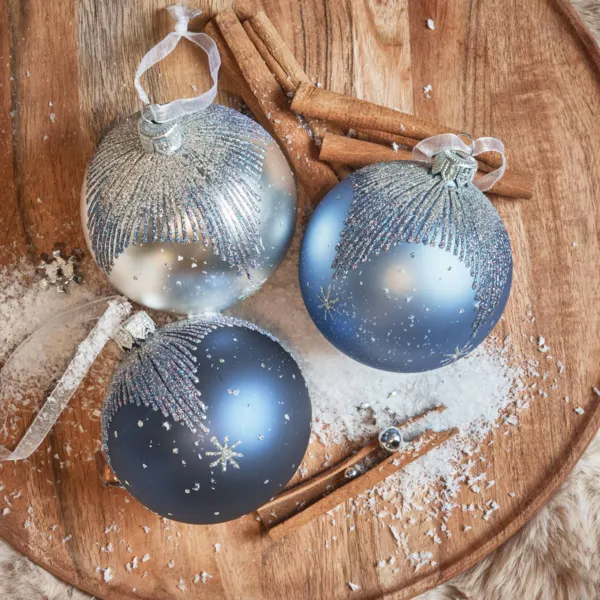 Juego de 6 bolas de Navidad de vidrio (D80 mm) Constelaci�n Azul noche y plata