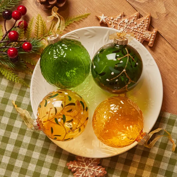 Set von 12 Weihnachtskugeln aus Glas (80 mm) Skellig transparent Gr�n und Kupfer