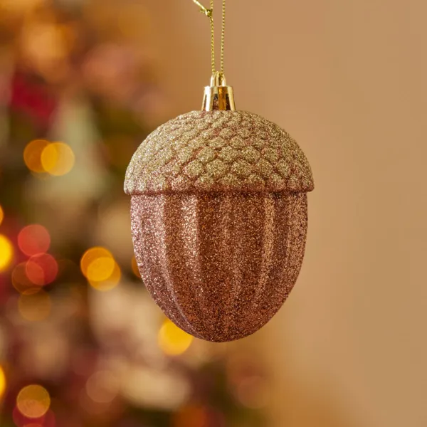 Addobbi natalizi (H6,5 cm) Ghianda di quercia marrone glitterato