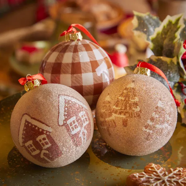 Set di 16 palline di natale (D80 mm) Dolcezza autentica Beige e caramello
