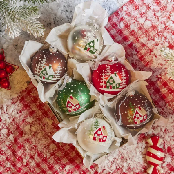 Lote de 6 bolas de Navidad de vidrio (D80 mm) Navidad de anta�o Multicolor