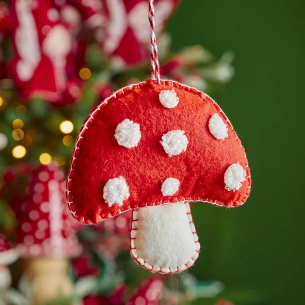 Sospensione di Natale (H13 cm) Fungo in cotone Rosso e bianco