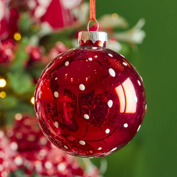 Set di 3 palline di natale in vetro (D80 mm) Pois Rosso e bianco lucido