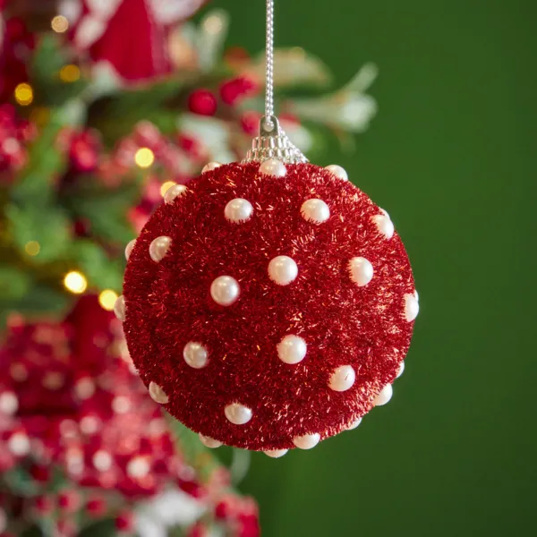 Set di 12 palline di natale (D80 mm) Perline iridescenti Rosso