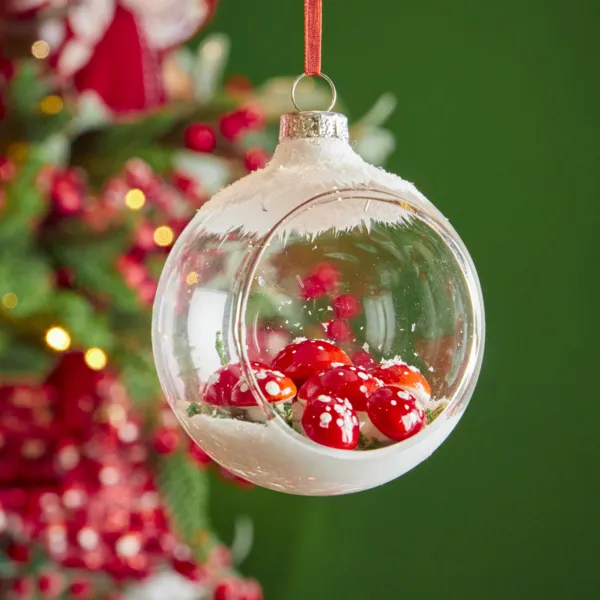 Set di 12 palline di natale in vetro (D80 mm) Family mushroom Rosso
