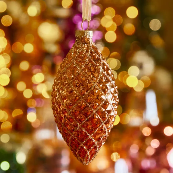 Set di 2 Palline di natale in vetro (H12 cm) Gocce Gatsby Cognac
