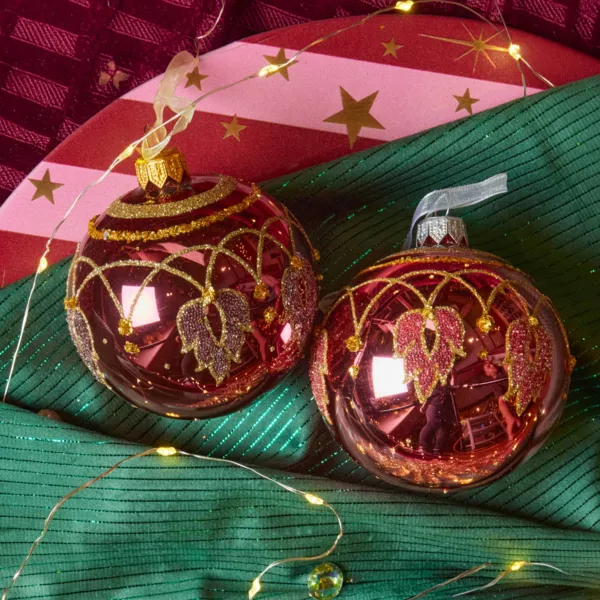 Lot de 6 boules de No�l en verre (D80 mm) Grenat Rose fonc�