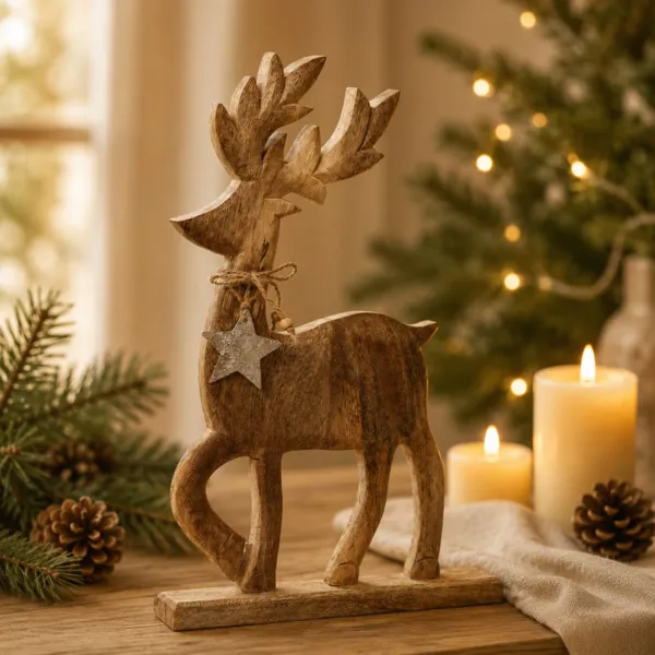 Renna natalizia decorativa in legno (H31 cm) Elden Naturale