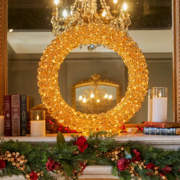 Couronne de No�l lumineuse 400 LED (D58 cm) R�veillon Flash Or intense et blanc chaud