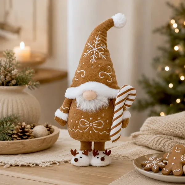 Stehende Weihnachtsfigur (H32 cm) Norbert Zuckerstangenwichtel Hellbraun