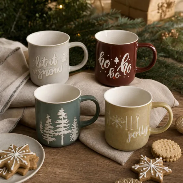 Set di 4 mug di Natale (200 ml) Delizie d'Inverno Beige e cioccolato
