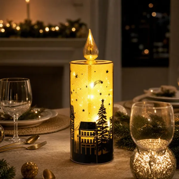 Vela de Navidad animada a pilas (H27 cm) Noche brillante Oro