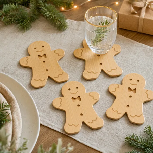 Set mit 4 Untersetzern (D12 cm) Lebkuchenmann Naturfarben