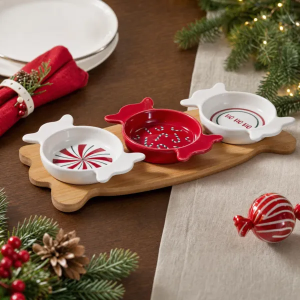 Set per tapas 3 ciotole (29 x 10 cm) Caramelle Rosso e bianco