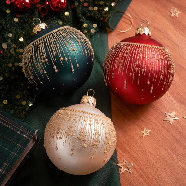 Lote de 6 bolas de Navidad de vidrio (D80 mm) Marylebone Esmeralda, perla y rojo