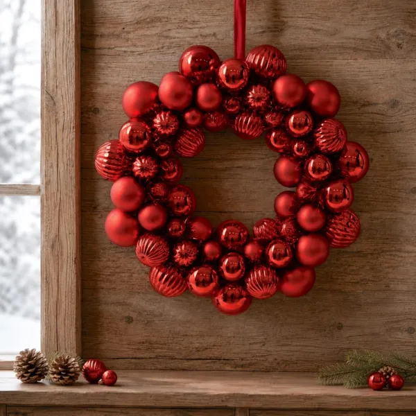 Weihnachtskranz (D38 cm) Fr�hliche Kugeln Rot