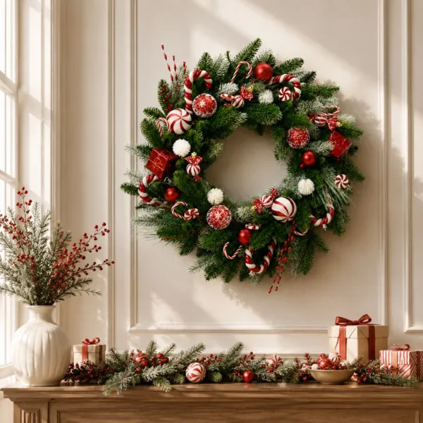 Corona decorativa de Navidad (D60 cm) Confiter�a Encantada Roja