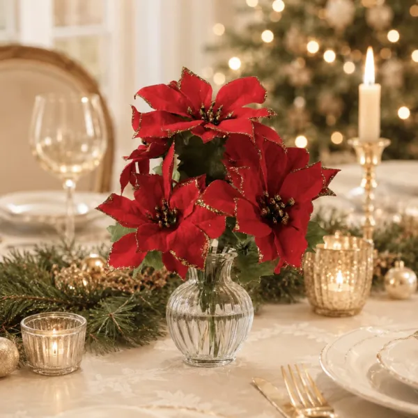 Poinsettia de Noël sur pique (H36 cm) Bouquet Rouge
