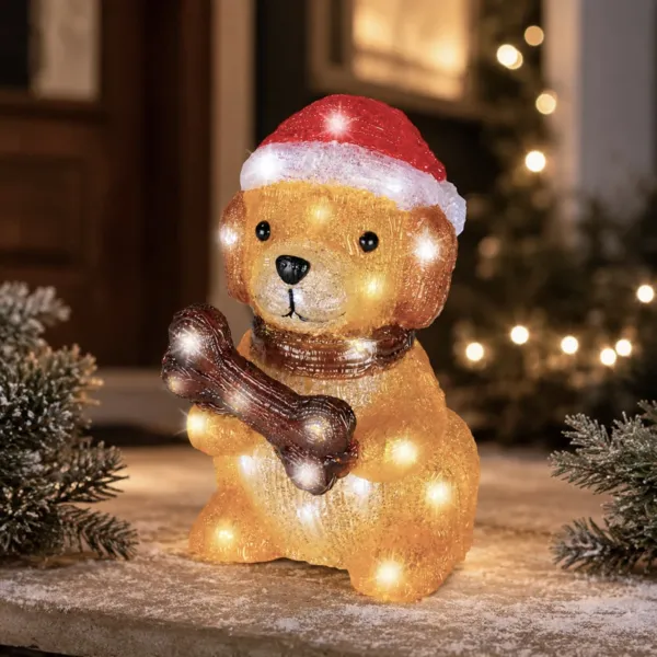 Chien lumineux � piles 40 LED (H27 cm) Mignonnerie de No�l Blanc froid