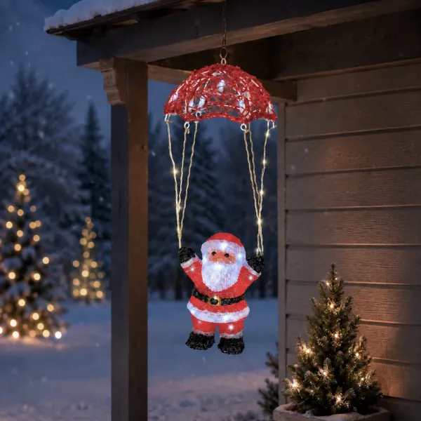 Batterijgevoede verlichte kerstman met 40 LED's (H47 cm) Parachutist Koud wit