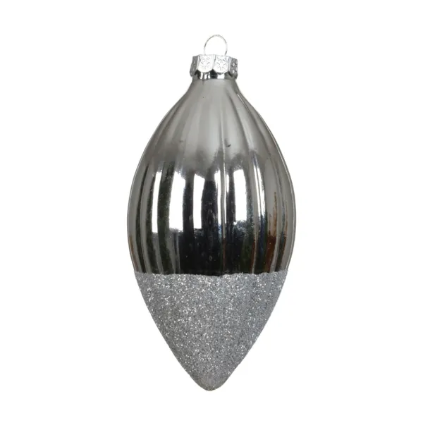 Set di 3 palline di natale in vetro (D60 mm) Goccia preziosa glitterata Argento