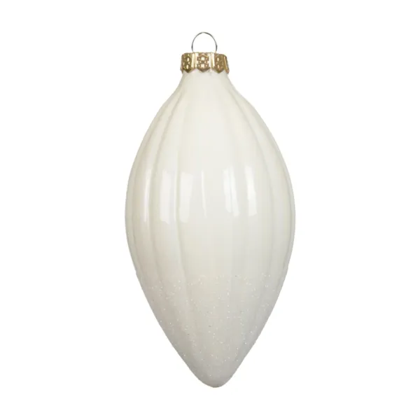 Set di 3 palline di natale in vetro (D60 mm) Goccia preziosa glitterata Bianco lana