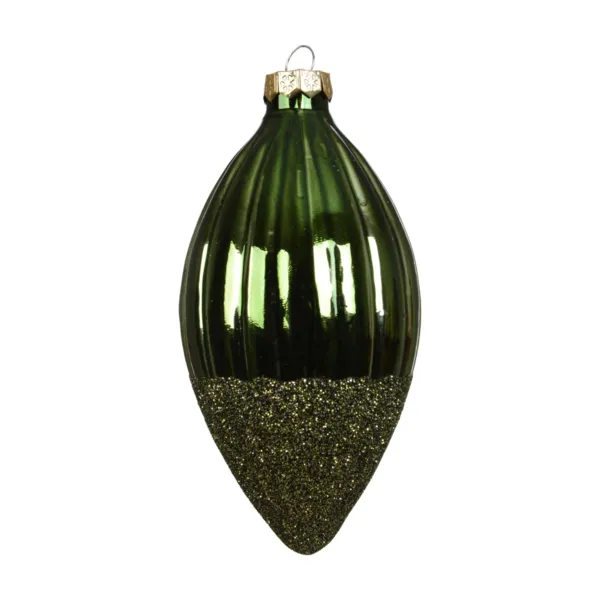 Set di 3 palline di natale in vetro (D60 mm) Goccia preziosa glitterata Verde abete